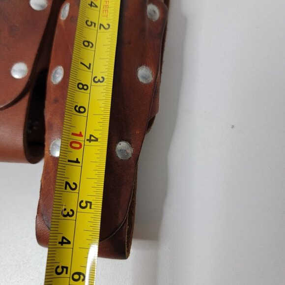 Vintage Leather Tool Belt Holster | 3-Pocket Riveted Carpenter or Stylist Pouch - Picture 11 of 12